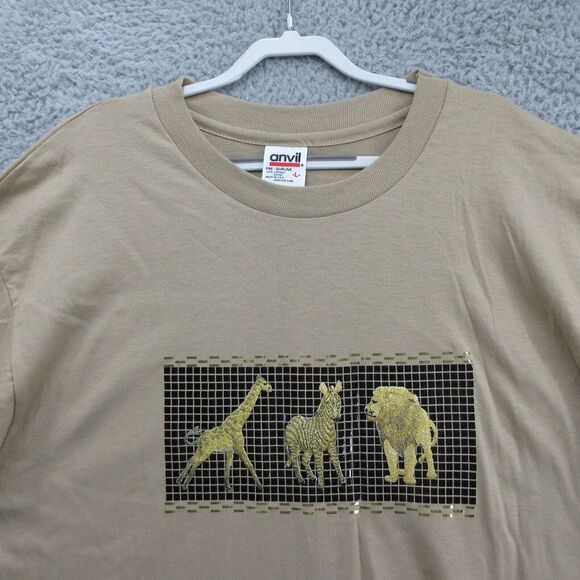 Anvil Single Stitch Safari Graphic Cotton T Shirt Mens L Animals Tan Beige USA - Picture 3 of 6
